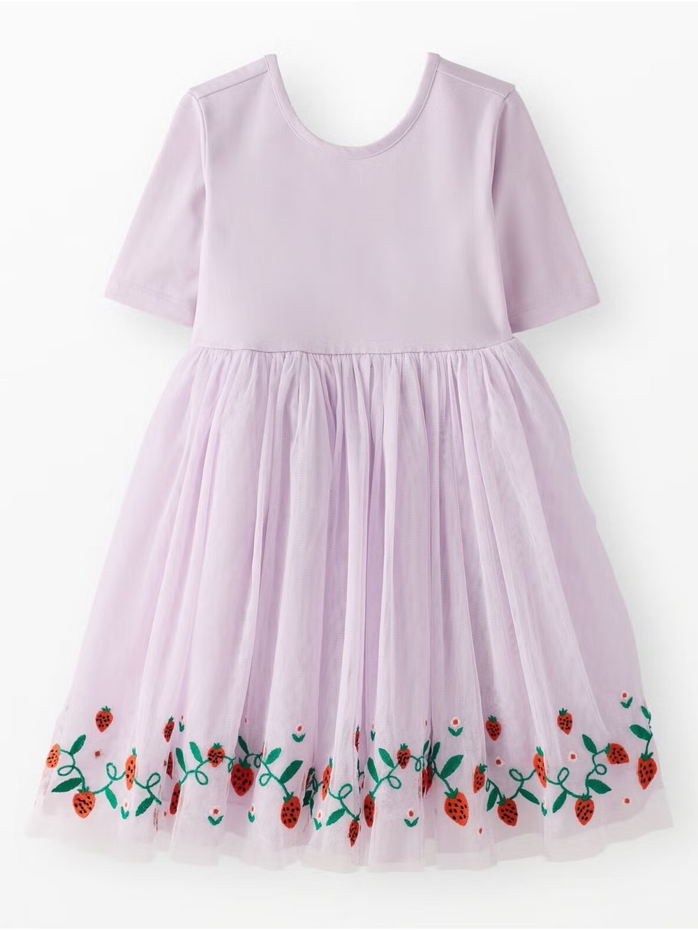 Hanna Andersson Lilac Strawberry Embroidered Tulle Dress 3T